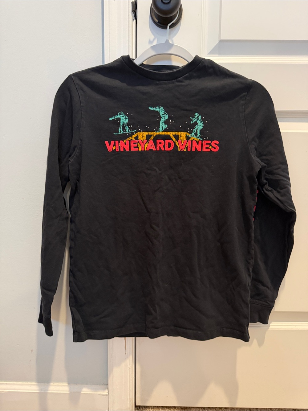 Vineyard Vines Black Long Sleeve Tee with Surfers and Sunset Graphic